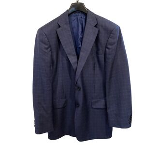 Dormeuil Dorsilk Mens 48 Blazer Silk Wool Navy Blue Micro Houndstooth Sport Coat